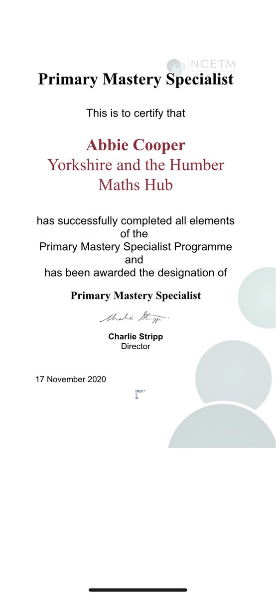 MissCooper0803's tweet photo. So happy to have received this today😃 Thank you to @NCETM for the brilliant training they have provided over the past year. I am now looking forward to supporting other schools in their mastery journey! #MasteryMaths https://t.co/fpPbMqW3gX