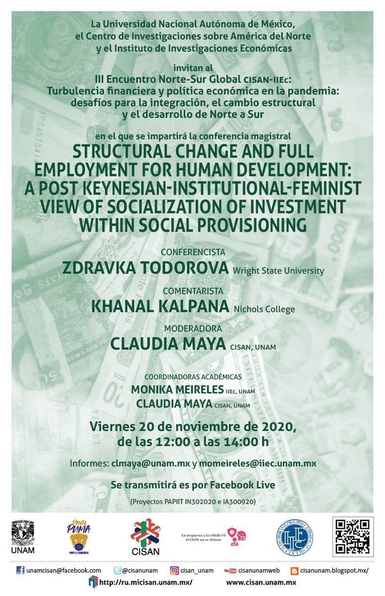 ceiich_unam's tweet photo. III Encuentro Norte-Sur Global CISAN-IIEc "Turbulencia financiera y política económica en la pandemia: desafíos para la integración, el cambio estructural y el desarrollo de Norte a Sur".
🗓️ 18-20 de noviembre.
Transmisión: FacebookLive #IIEcUNAM.
Invitan: @cisanunam, @IIEc_UNAM. https://t.co/exJMtPLAt9