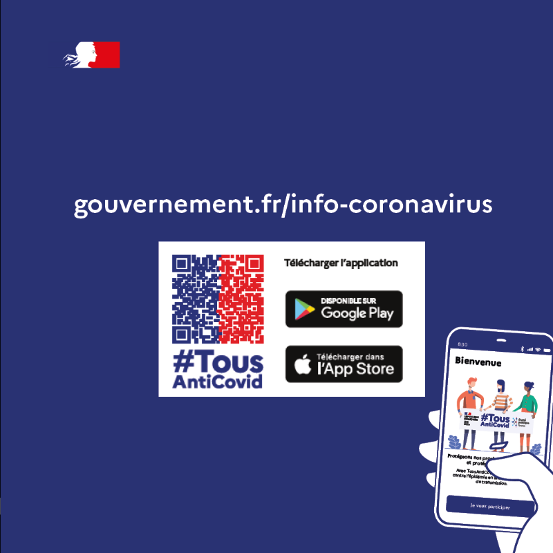 Sante_Gouv's tweet photo. [#COVID19] Soyez acteur de la lutte contre le virus : Téléchargez #TousAntiCovid
✅Etre prévenu en cas de contact à risque 
✅Rester informé de l’évolution de l’épidémie &amp; des mesures sanitaires
✅Accéder aux outils numériques pour continuer à vous protéger &amp; protéger les autres