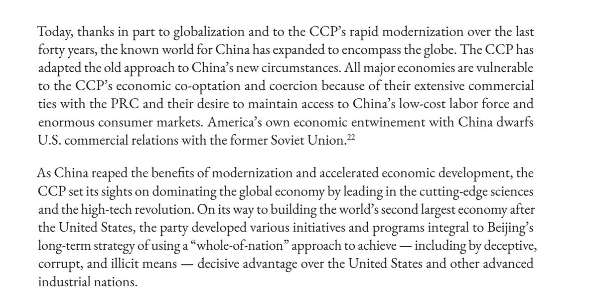 The document needs to justify itself by pointing to Chinese behavior. What is the problem? Trade and investment. From the country that bombs other nations and kills their leaders. They're describing the rise of a peaceful power and putting it in the most sinister terms. 2/n