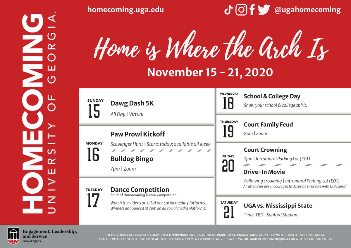 It's Homecoming week! Celebrate with these awesome events from <a href="/UGAHomecoming/">UGA Homecoming</a>. #AlwaysADawg #UGAHomecoming❤️🖤