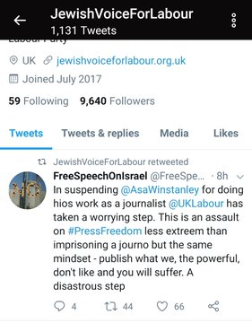 3/ As an org JVL have defended pretty much all of the high profile people suspended for matters related to antisemitism: Livingstone, Williamson, Walker, Willsman and many more. Even Asa Winstanley. Some JVL members had "Justice for Asa" placards.