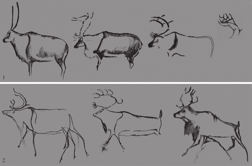 Comparisons to reindeer cave art can be made for the marked individuals, where lines (“stripes”) are used to denote a rapid transition of color from light to dark, not actual striping due to the monochrome color scheme used. This questions a striped interpretation heavily.