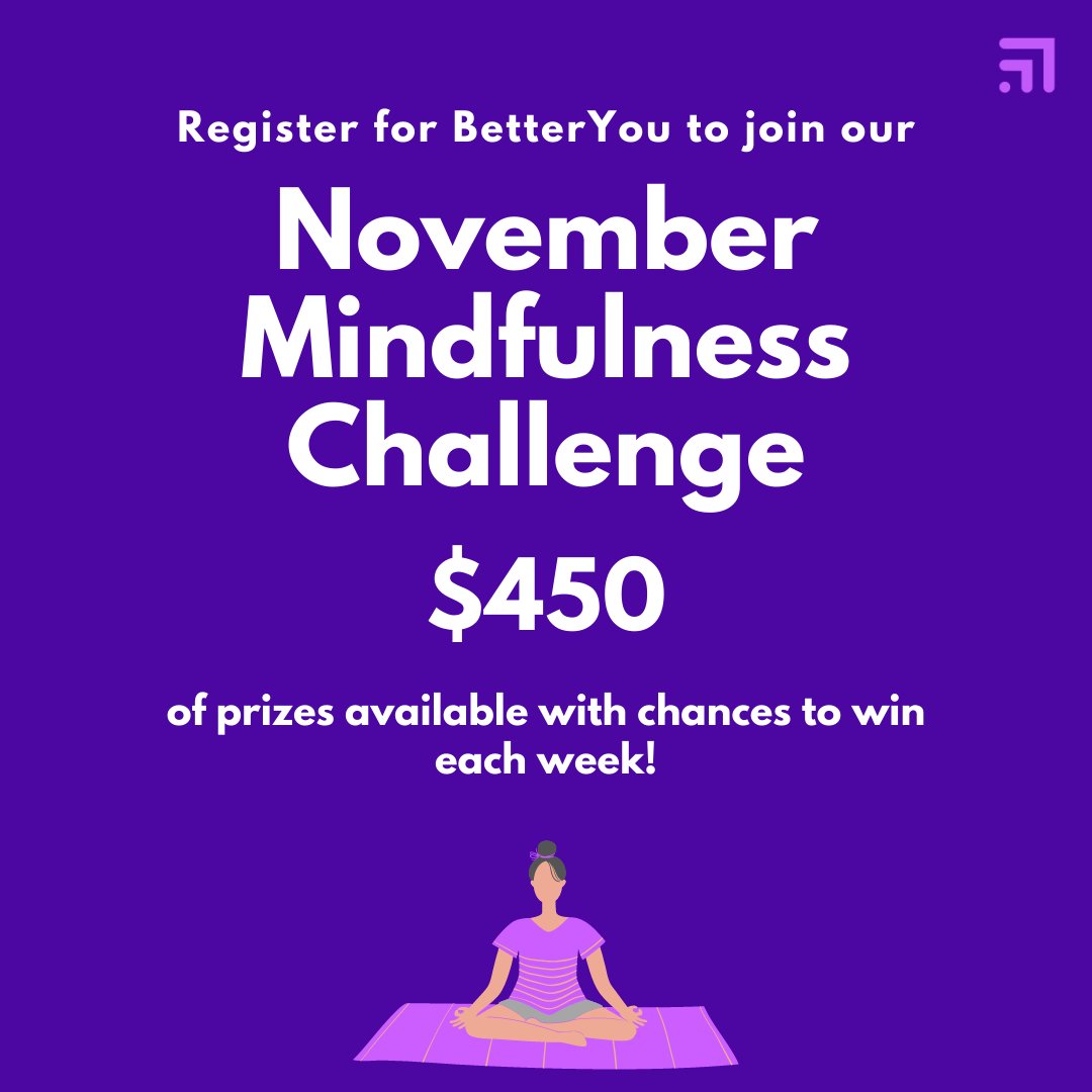 TrumanTRiO's tweet photo. Our digital wellness partner #BetterYou is running a Mindfulness Challenge during the month of November and is giving away $450 in prizes to students who uses the app to practice Mindfulness and Spirituality. Sign up with your student email today!

https://t.co/WkKVm2gjXF https://t.co/qG6Dh0McUg
