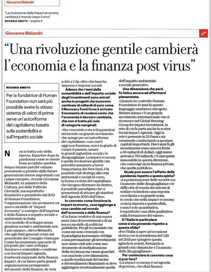 GioMelandri's tweet photo. Ieri @RepubblicaAF ci ha aiutato  a raccontare il lavoro di #HumanFoundation per la costruzione di una #impacteconomy.. https://t.co/znBwQOjD8Y