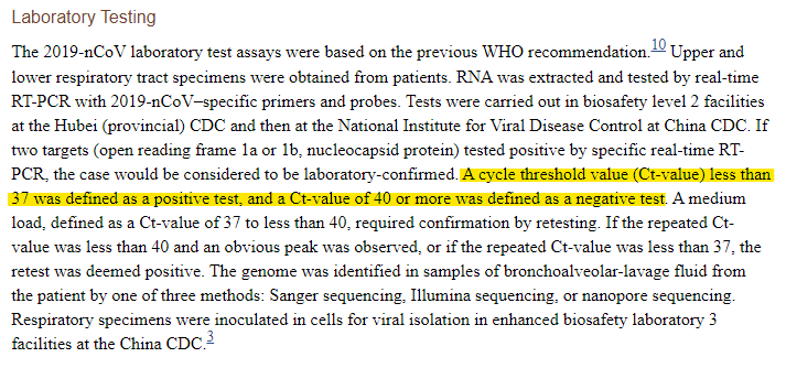 2/ First source cited in  @WHO's COVID testing guidance: https://ncbi.nlm.nih.gov/pmc/articles/PMC7121484/Second source cited in  @WHO's testing guidance (PCR cycle thresholds in appendices): https://nejm.org/doi/10.1056/NEJMoa2002032
