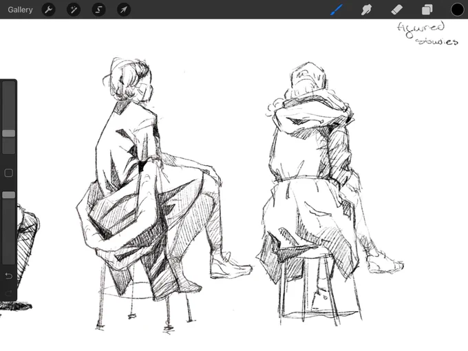 Been figure drawing every Tuesday. Had some clothed models today 
