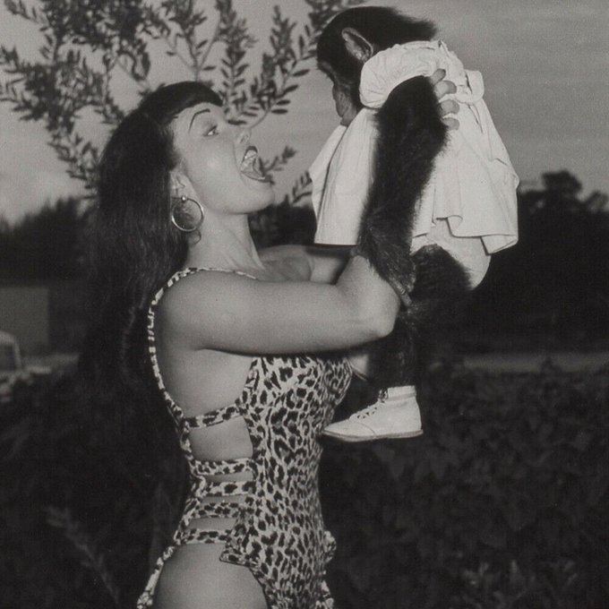 3 pic. The perfect pinup + primate playdate! 👸🏻💞🐒 Could Bettie possibly be any more beautiful, sweet