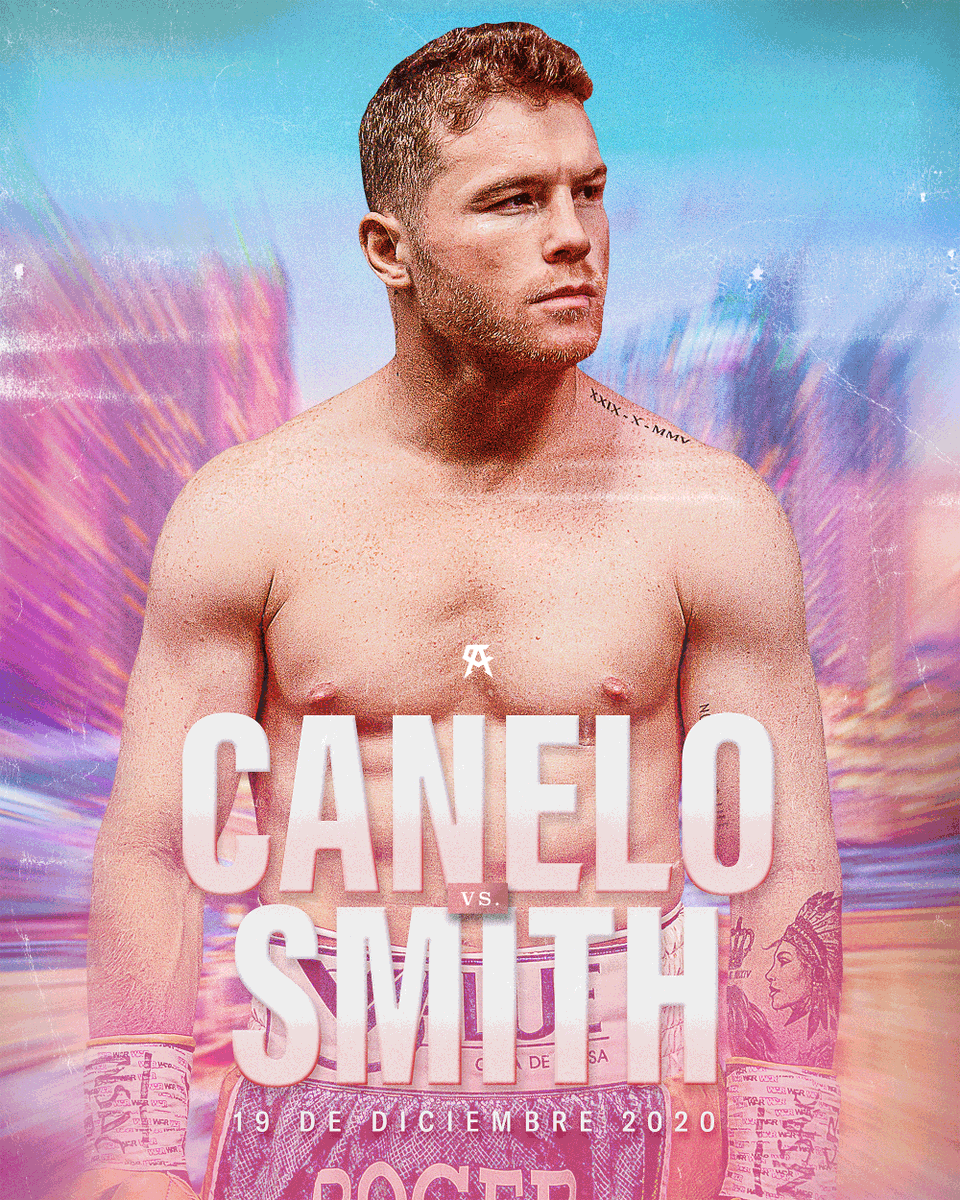 Canelo's tweet photo. 🇲🇽 Este 19 de diciembre será mi regreso al ring para enfrentarme a Callum Smith.

🇺🇸 I'll be returning to the ring on December 19th to face Callum Smith. 
#TheP4PKingIsBack #CaneloSmith https://t.co/HDJqK44JOF