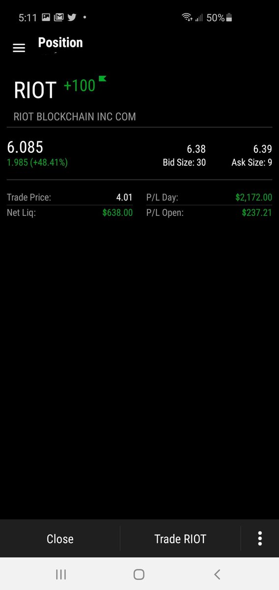 Jsilver1265's tweet image. thanks Jeff @JasonBondPicks @RagingBull for putting $RIOT on my watch. in at 4.01 couple days ago and out today for a $2,061.00. thats a 50% plus gain, keeping a 100 shares to see where we go. thanks Jeff @ThePennyPro @ThomasPfister18 for all your help with my trading as well