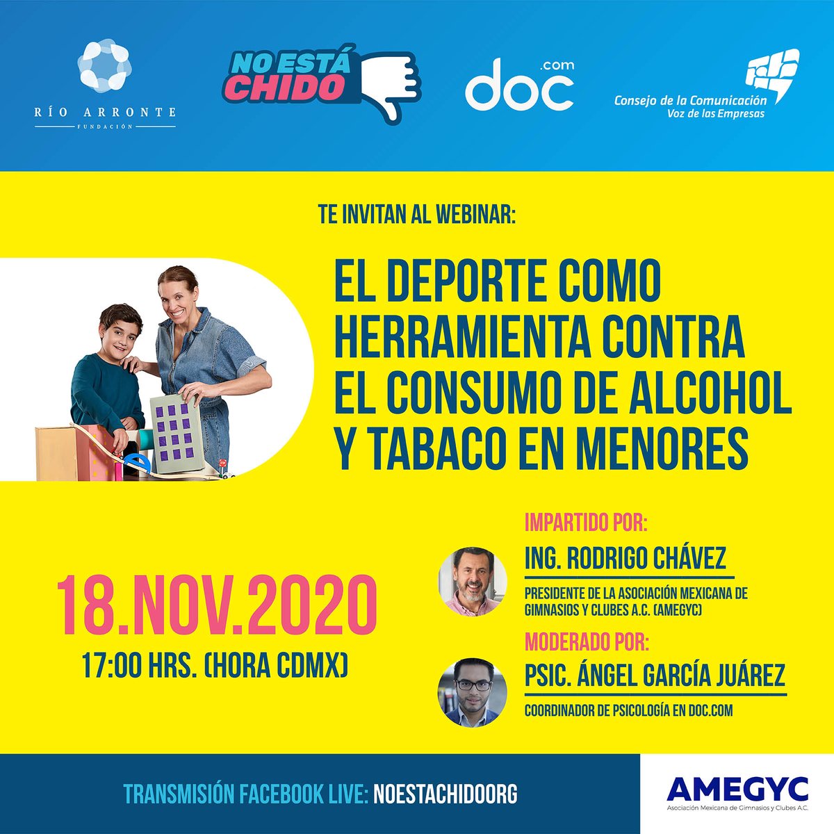 AMEGYCAC's tweet photo. ¡Acompaña a nuestro presidente @rodrigochavezAF a este webinar!

Juntos busquemos el bienestar de menores de edad por medio del deporte.
@NoEstaChidoOrg
 #NoEstáChido https://t.co/n0ekQIfOdR