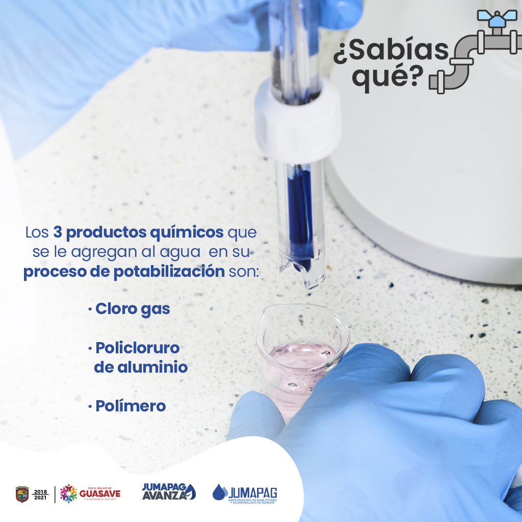 jumapag's tweet photo. ¿Sabías que... el cloro gas, el policloruro de aluminio y polímero, son los 3 productos químicos que se le agregan al agua en su proceso de potabilización?

#JumapagAvanza #PorElRescateDeGuasave https://t.co/SZy2qm30uP