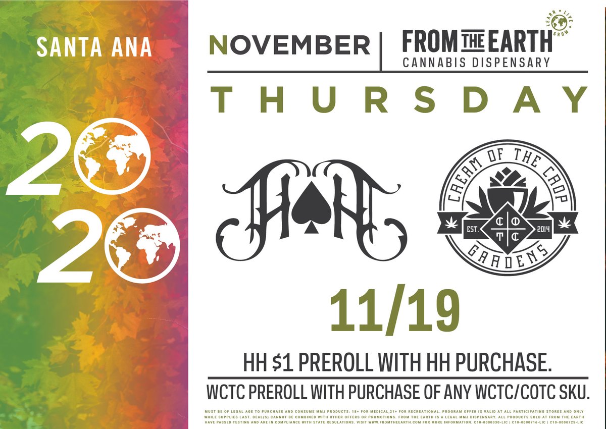 Santa Ana, Thursday has some HEAVY plans but we're confident it'll be a the Cream of the Crop kinda day!

#FromTheEarth #FTESantaAna #WeRFromTheEarth #420Fam #FTEFamily #ThursdayThoughts #AlmostToTheWeekend #StayHome