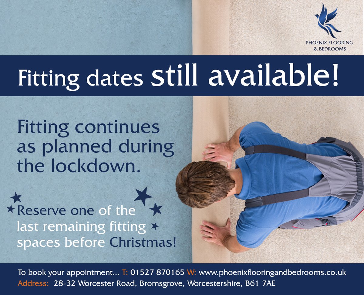 PhoenixCarpets's tweet photo. Get in touch to reserve one of our last remaining booking dates just in time for Christmas! Give us a call, or send us a message with your requirements.
https://t.co/FlT6UbN4tg

#fittingdates #carpets #flooring #beds #bookings #bromsgrove #WorcestershireHour #supportlocal https://t.co/RVyeTYZh2X