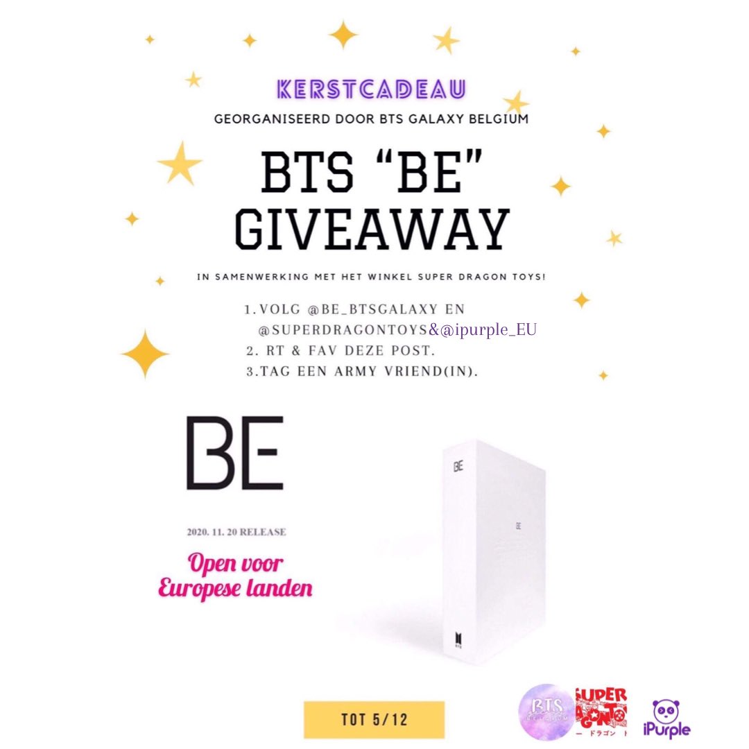 BE_BTSGALAXY's tweet photo. [GIVEAWAY🎄🎁 X @BTS_twt]

🇫🇷
J-3 avant le comeback ! N’oubliez pas d’augmenter vos chances de gagner en suivant @iPurple_EU 💕

🇳🇱
D-3 voor de comeback! Vergeet je kansen niet te verhogen om te winnen door @IPurple_EU te volgen 💕

Open to European countries - 5/12 https://t.co/jB5n5zPtKu