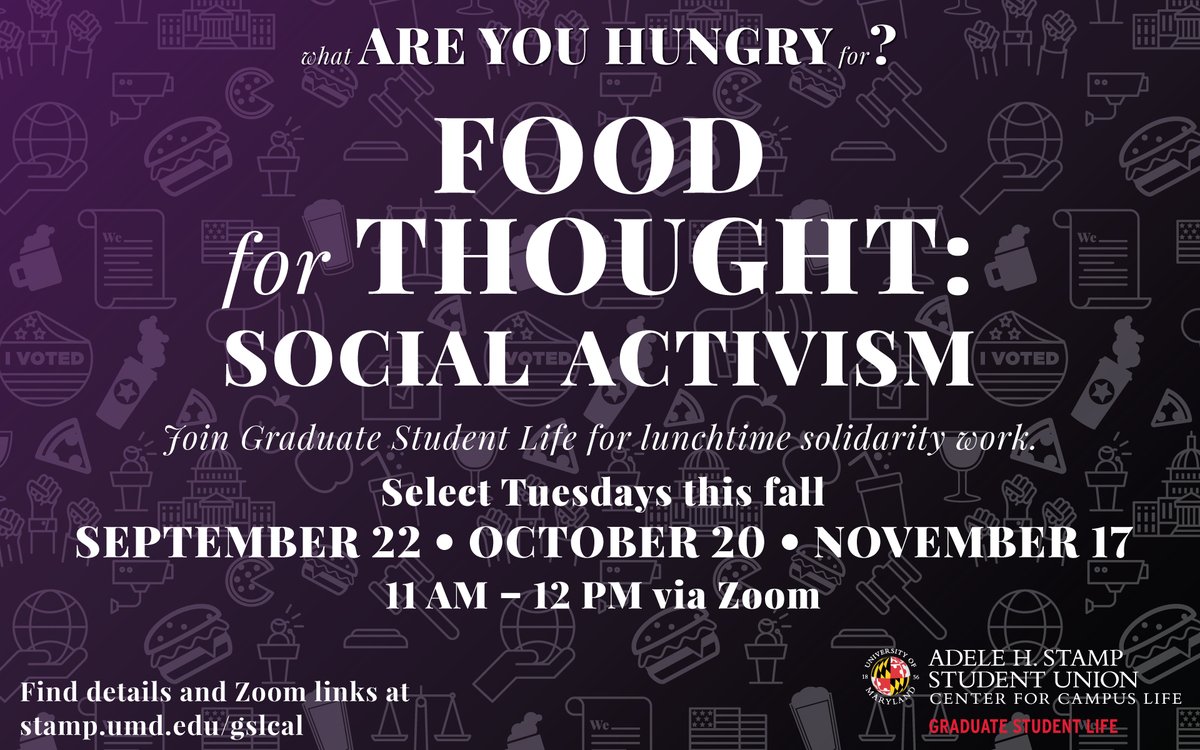 How can consent &amp; communication enhance your sexual experience? How can someone find the "right" form of birth control? Talk about these questions (and more!) with <a href="/UMDGSL/">GradStudentLife UMD</a> &amp; <a href="/UMDHealthCenter/">UMD Health Center</a> during this evening's Food for Thought (at a special time: 4PM): stamp.umd.edu/gslcal