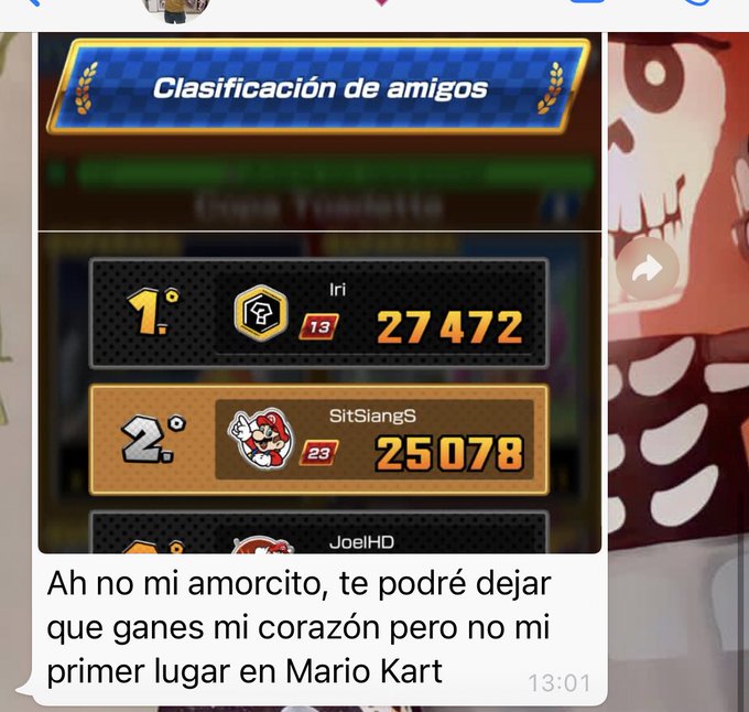 JAJAJAJAJ ya estoy harta de que mi novio siempre est&eacute; en primer lugar en Mario Kart https://t.co/t1L
