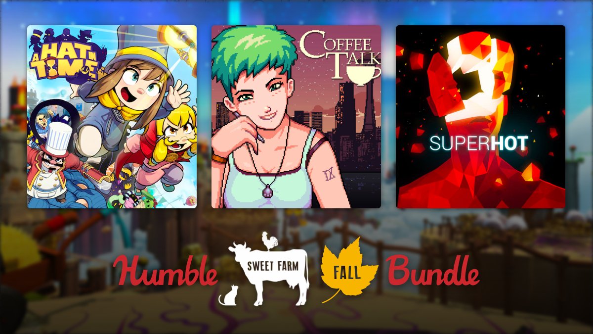 humblebundle_es's tweet photo. El otoño ya está aquí y @TheSweetFarm ha traído una cosecha otoñal de juegos geniales como A Hat in Time, Coffee Talk y SUPERHOT. 
https://t.co/z9QP6gyPnV https://t.co/KAadmmgGGX