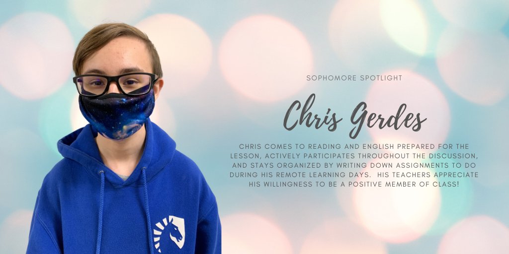 MrsWeltyHHS's tweet photo. Congrats to Chris who is our Sophomore Spotlight! Be looking out for his new video gaming club, it sounds awesome! https://t.co/du1oTMmS8Y