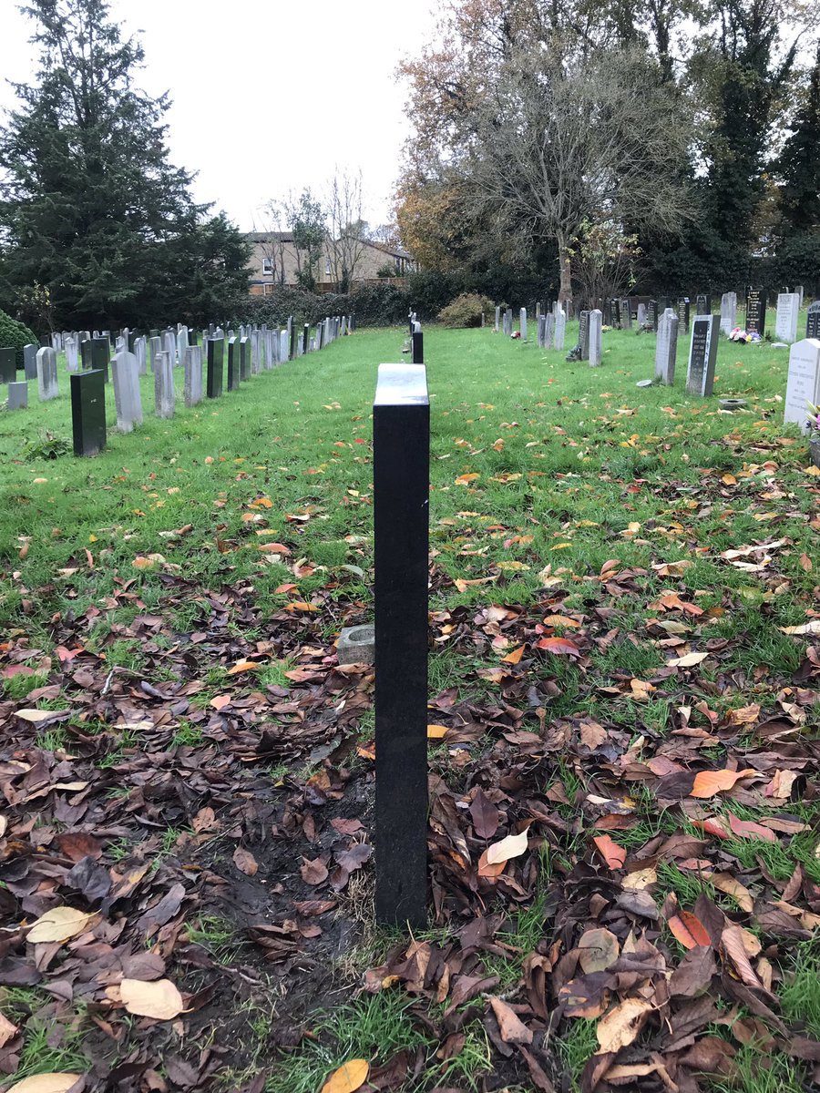 VMonumental's tweet photo. Additional inscription (Cut &amp; Gild) handcut. On this monolith granite headstone. Also levelled due to it subsiding forward. Perfect match by our letter cutter. 
Can’t wait to see our clients reaction 😁 lovely job well done. https://t.co/tu8GkZrHor
