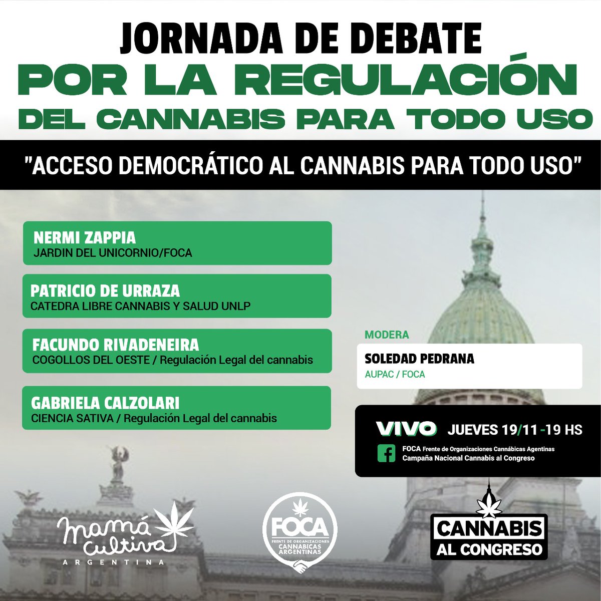 Frente_FOCA's tweet photo. JORNADA DE DEBATE POR LA REGULACIÓN DEL CANNABIS PARA TODO USO
@GabiCerru @AyelenSposito @carogaillard @nicolasdelcano @RominaDelPla @KBanfi @JoseFaMendo @EnriqueEstevez https://t.co/85b29VKdTB