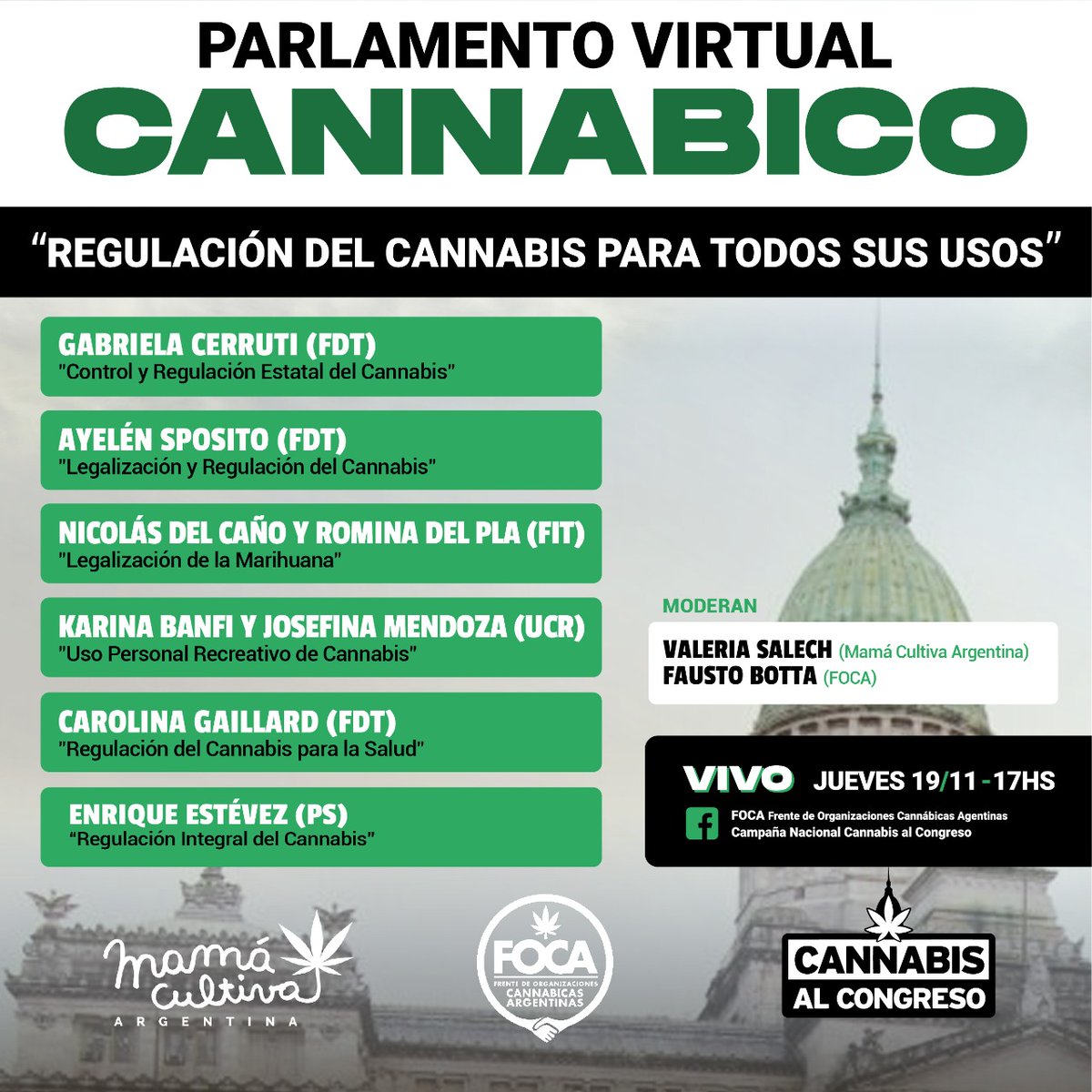 JORNADA DE DEBATE POR LA REGULACIÓN DEL CANNABIS PARA TODO USO
<a href="/GabiCerru/">Gabriela Cerruti - fake</a> <a href="/AyelenSposito/">Ayelen Sposito</a> <a href="/carogaillard/">Carolina Gaillard</a> <a href="/nicolasdelcano/">Nicolas del Caño</a> <a href="/RominaDelPla/">Romina Del Plá</a> <a href="/KBanfi/">Karina Banfi 💚</a> <a href="/JoseFaMendo/">Josefina Mendoza</a> <a href="/EnriqueEstevez/">Enrique Estevez</a>