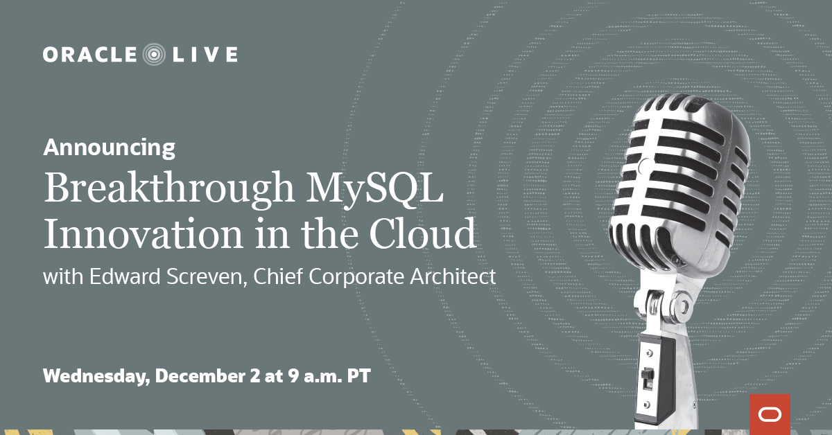 Live Event: Dec 2, 2020 — 9 AM PT | 2 PM BRT | 5 PM GMT. We’re making splash <a href="/MySQL/">MySQL</a>! Join Edward Screven for some major MySQL announcement. bit.ly/3lEqaXG
#mysql #oracle #OracleLive #cloud #databases