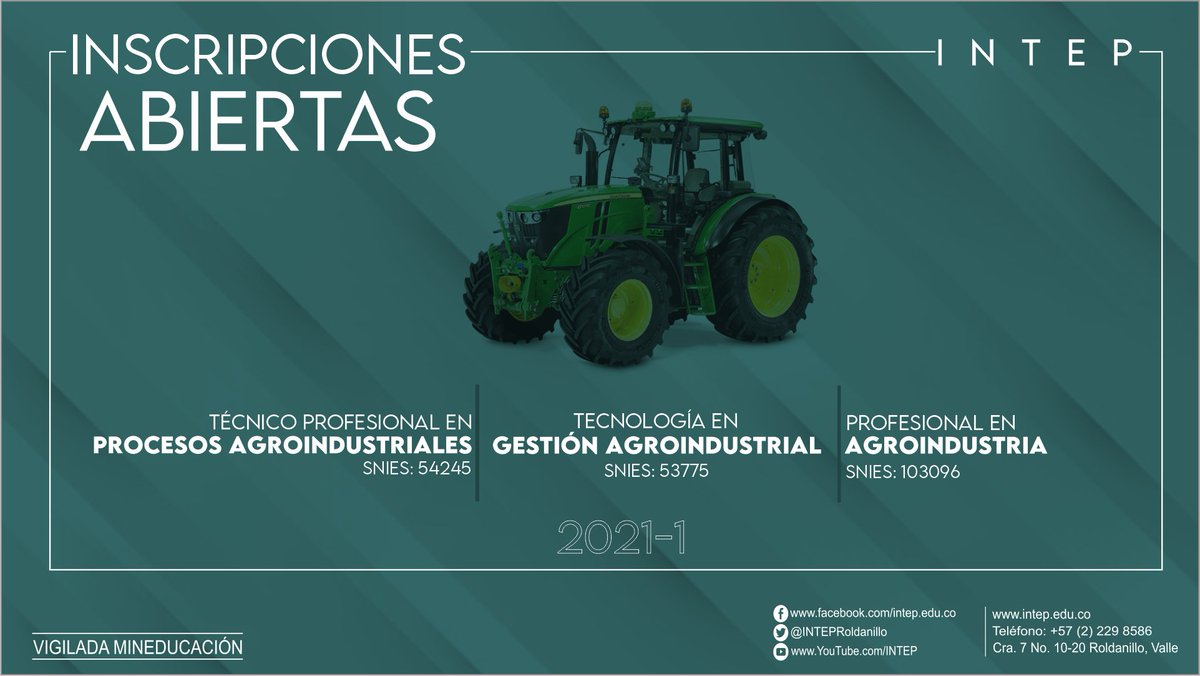 #InscripcionesAbiertas - #ProgramasAcadémicos:

Inscripciones abiertas al primer período académico del 2021 de los programas Técnicos Profesionales, Tecnológicos y Profesionales Universitarios pertenecientes al 
<a href="/INTEPRoldanillo/">INTEP Roldanillo</a>
bit.ly/38VGqQz