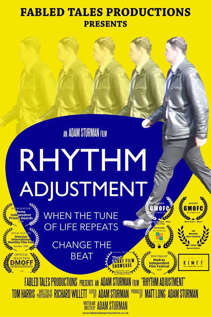 fabledtalespro's tweet photo. A poster and festival update for you all. Rhythm Adjustment has just been nominated for Best Short FIlm at @mpfilmaward , which brings Rhythm Adjustment to 9 Festivals selections. Thanks to everyone that worked on this project. #film #shortfilm #rhythmadjustment #filmfestival https://t.co/wzAnCejgi5