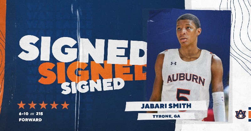 AuburnMBB's tweet photo. ✍️ SIGNED ✍️

Another high flying forward from Georgia coming to Auburn!

RT and welcome @jabarismithll to the squad! 

#WarEagle