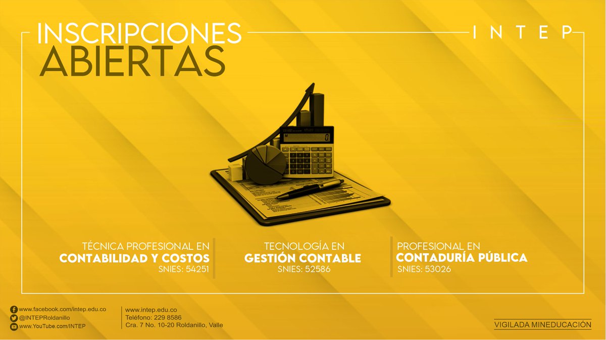 #InscripcionesAbiertas - #ProgramasAcadémicos:

Inscripciones abiertas al primer período académico del 2021 de los programas Técnicos Profesionales, Tecnológicos y Profesionales Universitarios pertenecientes al 
<a href="/INTEPRoldanillo/">INTEP Roldanillo</a>
bit.ly/38VGqQz