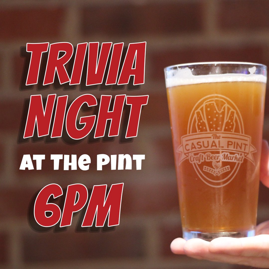 🤓Get ready for 𝐓𝐫𝐢𝐯𝐢𝐚 𝐍𝐢𝐠𝐡𝐭 𝐚𝐭 𝐓𝐡𝐞 𝐏𝐢𝐧𝐭! 🙌Tag your smartest or funnest friends &amp; have them meet you to enjoy $2 off Draft Pints &amp; starting at 6pm, Trivia. 

👉Social Distancing guidelines will be followed, so grab your mask and come Eat, Drink, Play &amp; Win!🍻
