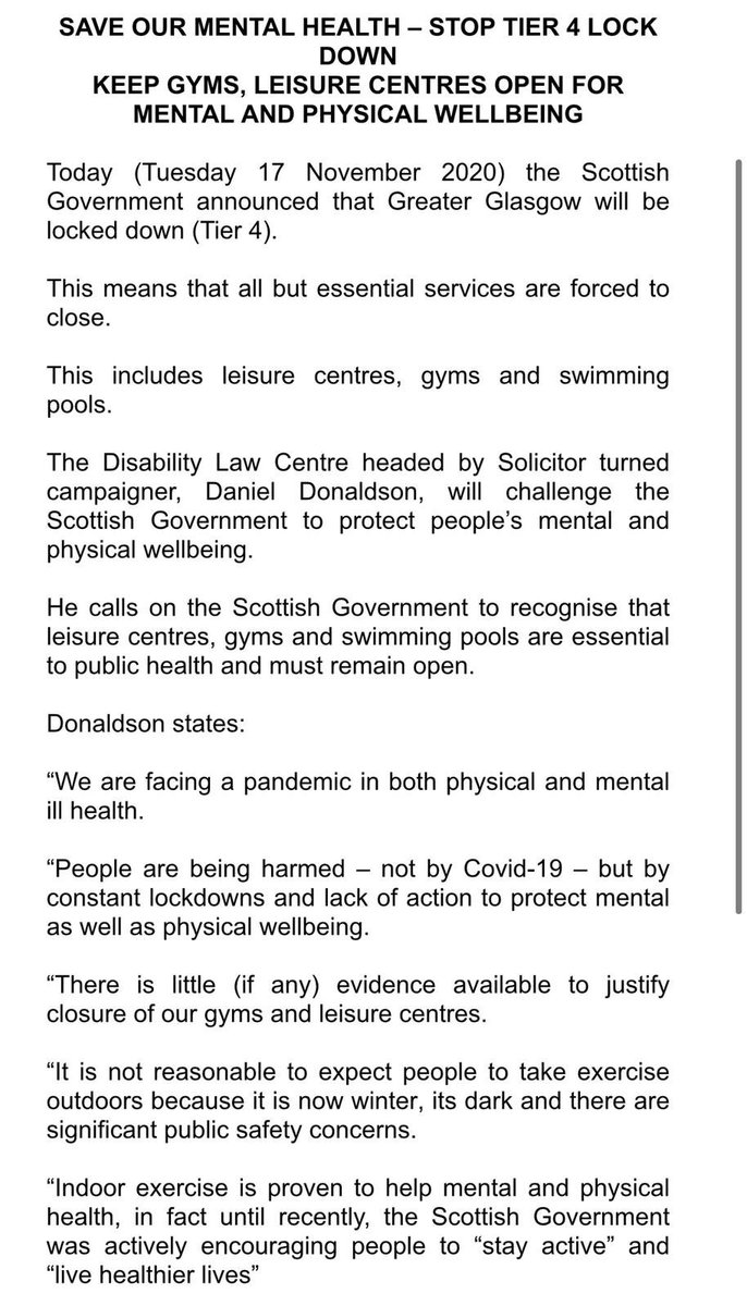 LegalsparkSE's tweet photo. We’re challenging #tier4 #lockdown because it will negatively impact #mentalhealth keep our #gyms open exercise is therapy! #COVID19 #Glasgow @ https://t.co/qhplcIke3M