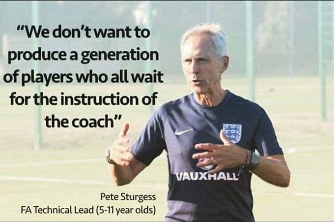Pavfunball's tweet photo. Would you tell children where to hide in a game of "hide-and-go-seek"? Why then often tell them what to do in game of football? https://t.co/cKEvCHeXY3