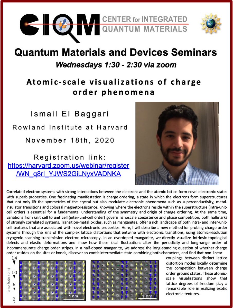 Ciqm_stc's tweet photo. Dear #CIQM Community, 
 
This is a friendly reminder that the next QMD Seminar Series talk will take place Tomorrow, November 18th from 1:30pm-2:30pm ET via Zoom. If you have not yet done so, please register here: https://t.co/cMSa2pcZvm #SciComm #QuantumMaterials #Seminars https://t.co/CVtlOcCg27