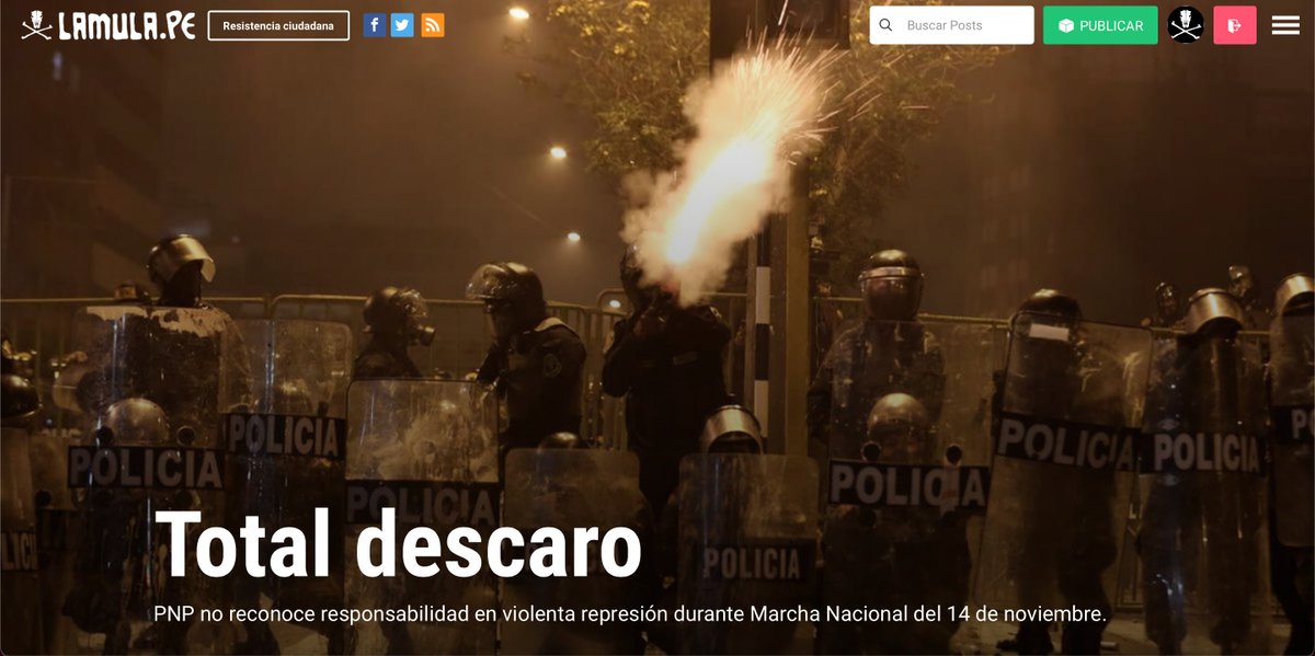 lamula's tweet photo. #Portada #PNP #Represión 
Esta es nuestra portada mulera luego de escuchar las declaraciones del general PNP Víctor Zanabria, jefe de la Región Policial Arequipa, sobre lo ocurrido el sábado 14 de noviembre. @lamula. https://t.co/n4qKRO3a8Y