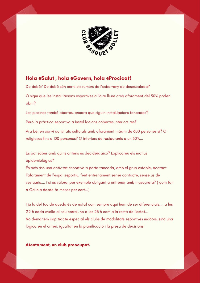 Hola <a href="/salutcat/">Salut</a> hola <a href="/GobiernoDeEspan/">Gobierno de España</a> <a href="/Generalitat_cat/">Generalitat de Catalunya</a> 

Aquí un club preocupat: