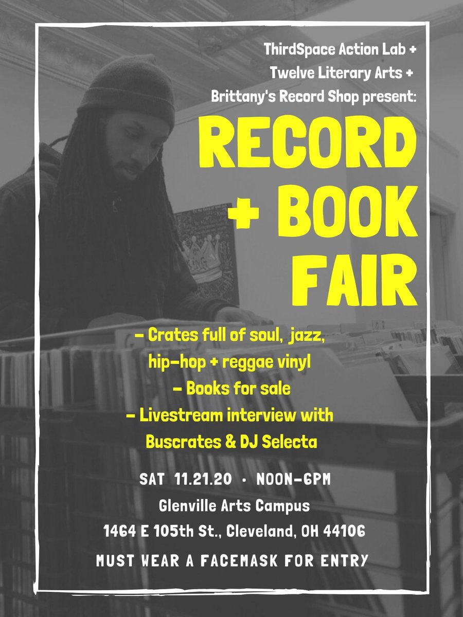 3rdSpaceCLE's tweet photo. Record + Book Fair is at noon Saturday 11/21. Don't miss. 
https://t.co/X9u4eJ3dTE 

#vinyl #bookfair #glenville #cleveland #vinyldj #funkygoodtime #recordsforsale #booksforsale #deepcrates #cratedigger #bookworm https://t.co/2QtQPrs6Kv