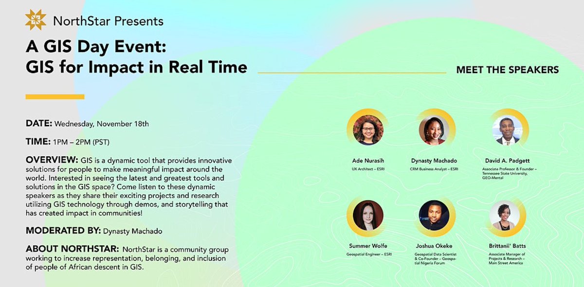 theAAG's tweet photo. Tomorrow, join @GISNorthstar for two #GISDay events: Careers in #GIS at 12 PM PST https://t.co/eoFNUWTm7j and #GIS for Impact in Real Time at 1 PM PST https://t.co/JtHO4FnJ6h #BlackinSTEM #BlackinGIS  #GeoWeek #GeographyAwareneesWeek #BlackinGeoscience https://t.co/pWnoUknt9J