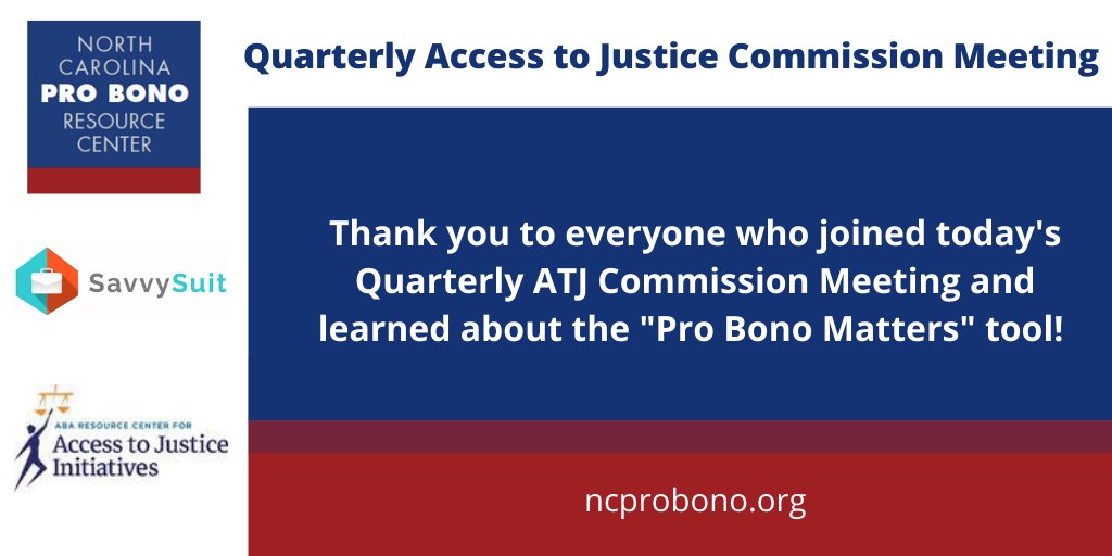 ncprobono's tweet photo. Today, our director Sylvia Novinsky spoke at the ATJ Commission Meeting about the NC ATJ Commission's experience using the "Pro Bono Matters" tool! It was great hearing about how "Pro Bono Matters" makes it easier for attorneys to find pro bono cases!  @SavvySuit @ABACtrProBono. https://t.co/1zfBw8lz9n