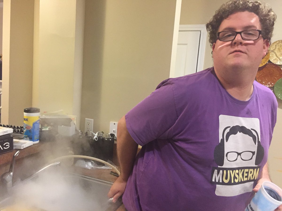 flipperone2012's tweet photo. Thought you all would appreciate this random picture of ⁦@muyskerm⁩ from 2017 where he is pretending dry ice fog is farts. You’re welcome. https://t.co/fZfPEoXBtP