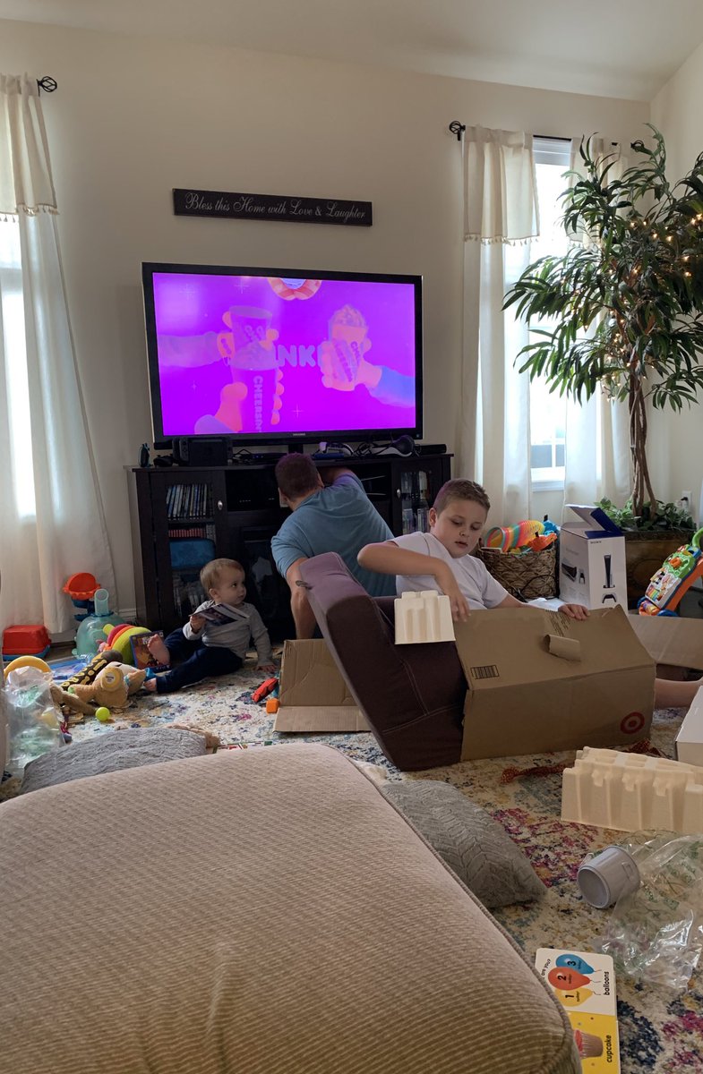coachpongratz's tweet photo. Rob messing with something tech related. Ben trying to fit a chair, and himself, in a box. Joe Joe ripping anything out of anything, and making a huge mess. My life in a nutshell. #winning #imoutnumbered https://t.co/33v30lUx8y