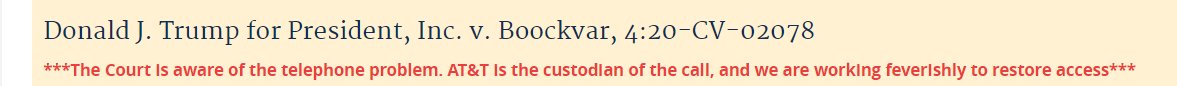 The court is aware that everyone's connection to the hearing dropped and is working "feverishly to restore access."