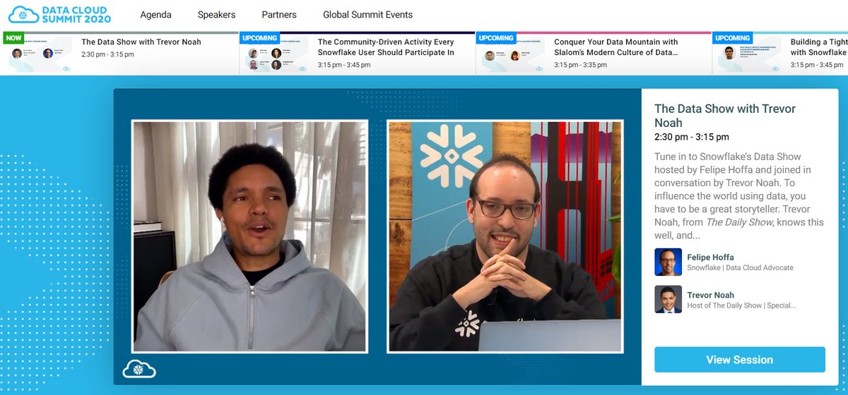 BIScorecard's tweet photo. Fun to hear how @felipehoffa can use #cloud #data in @SnowflakeDB to tell @Trevornoah where he's done more shows - no Trevor, not Boston - CA and NY! #factdriven world! @KentGraziano #theDataCloud https://t.co/4xEYsSUbhM