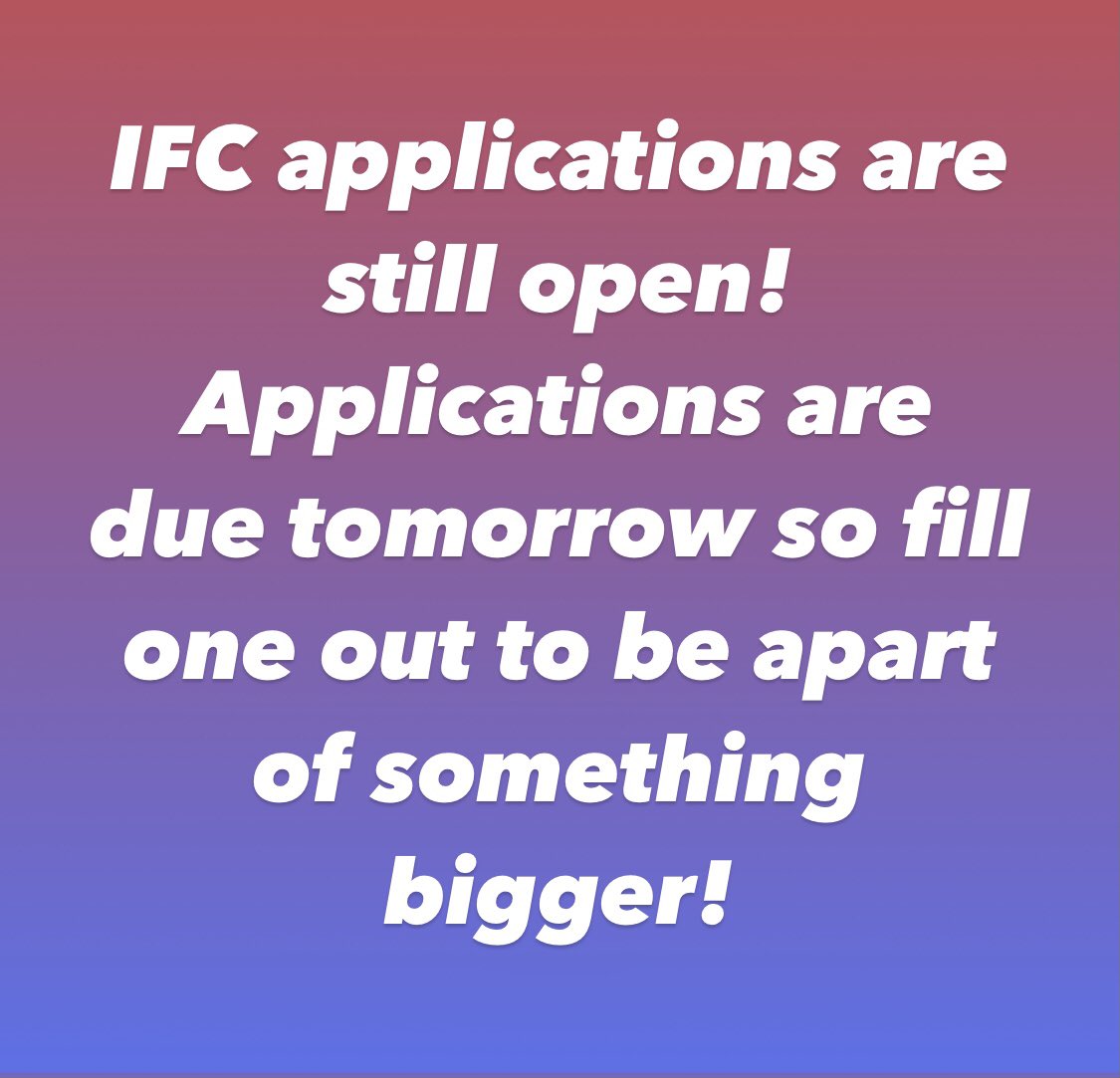 Applications are due by 9am tomorrow so click the link and fill out your form today!

usi.presence.io/form/ifc-execu…