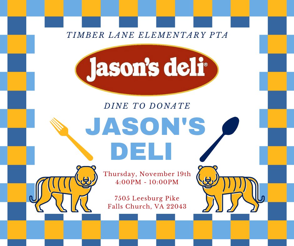 Timber Lane PTA (@timberlanepta) on Twitter photo Join <a href="/TimberLaneES/">Timber Lane ES</a> and the PTA at Jason's Deli in Falls Church on Thursday, November 19th! A portion of all sales made between 4pm-10pm will be given to Timber Lane! Take-out is available. Join <a href="/TimberLaneES/">Timber Lane ES</a> and the PTA at Jason's Deli in Falls Church on Thursday, November 19th! A portion of all sales made between 4pm-10pm will be given to Timber Lane! Take-out is available.