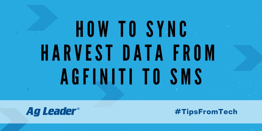 AgLeaderTech's tweet photo. Here's how to sync all the grain harvest data from AgFiniti to SMS:
1.) Start in SMS.
2.) Select AgFiniti Sync.
3.) Select download and sync/read files from Agfiniti> select Sync With Agfiniti.
4.) Choose the data you want to sync and allow it to process in.
#TipsFromTech https://t.co/urtatR2U1e