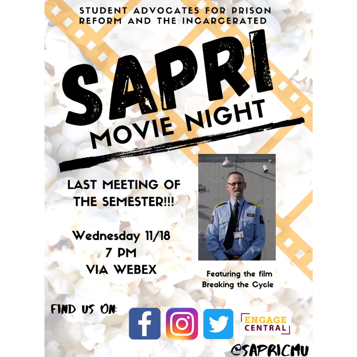 SAPRIcmu's tweet photo. 🔊🚨Last Meeting of the semester 🚨
 Join us as we spend our last meeting watching a movie! ⚠️ https://t.co/13gEIhxilD