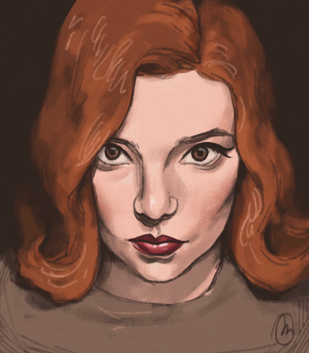 amyandersonart's tweet photo. portrait of beth harmon from #TheQueensGambit :-) https://t.co/cQUbC4jtHy