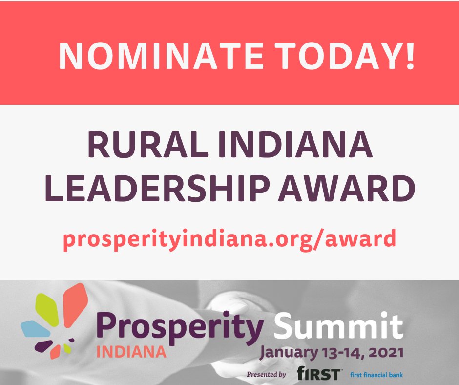 ATTENTION RURAL INDIANA! We are seeking award nominations for the John Niederman Rural Development Leadership Award. Nominate your Executive Director today! Deadline extended to November 27. Nominate here: prosperityindiana.org/award